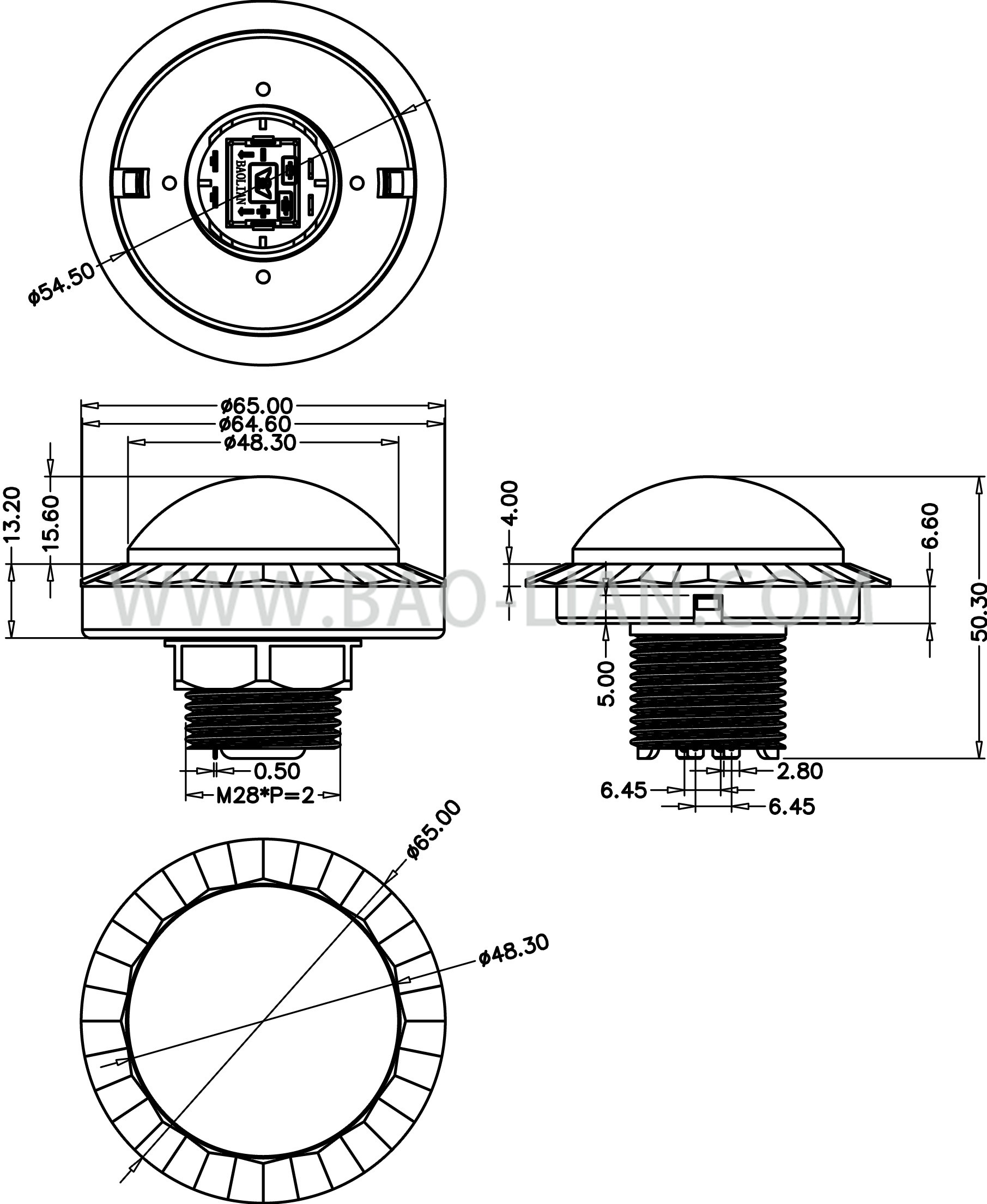 棱角型大號(hào)（54mm）帶燈按鈕Ⅱ-透明組裝圖_副本